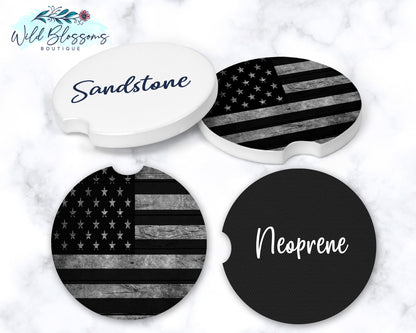 Grey Wooden American Flag Car Coasters