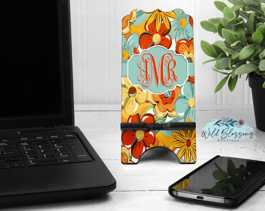 Groovy Flowers Monogram Phone Stand