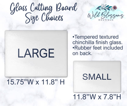 Blue Floral Personalized Glass Cutting Board