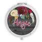 Wooden Grey and Red Floral Mirror Compact