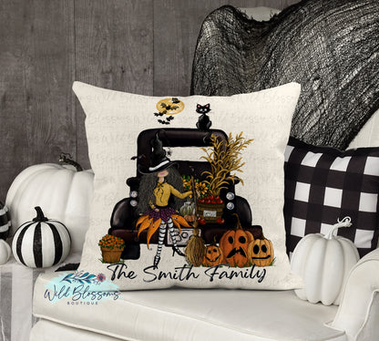 Halloween Witch Truck Personalized Pillow