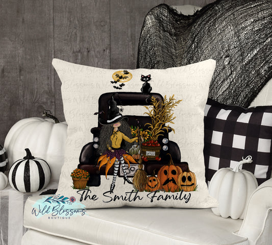 Halloween Witch Truck Personalized Pillow