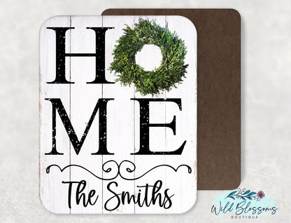 Personalized HOME Boxwood Wreath Sign | Rustic Farmhouse Family Name Decor