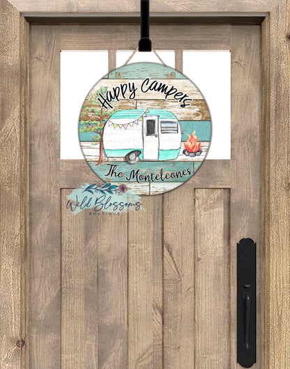 Happy Campers Wooden Round Door Hanger
