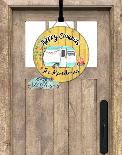 Happy Campers Wooden Round Door Hanger