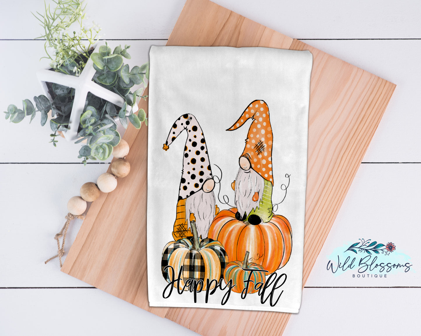 Happy Fall Gnomes on Pumpkins Kitchen Towel