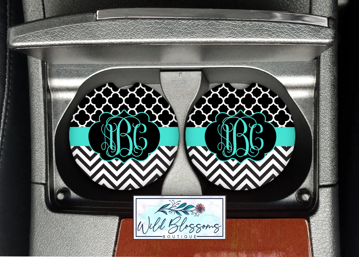 Black And Teal Monogram License Plate