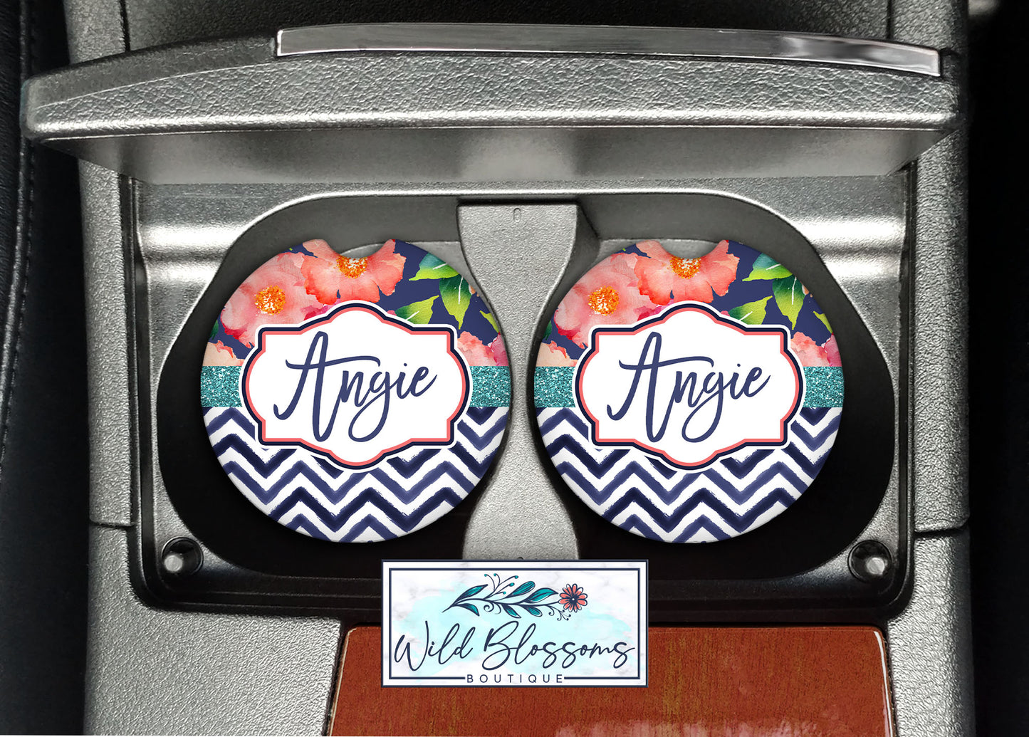 Navy Floral Car Coasters