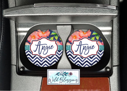 Navy Floral Car Coasters
