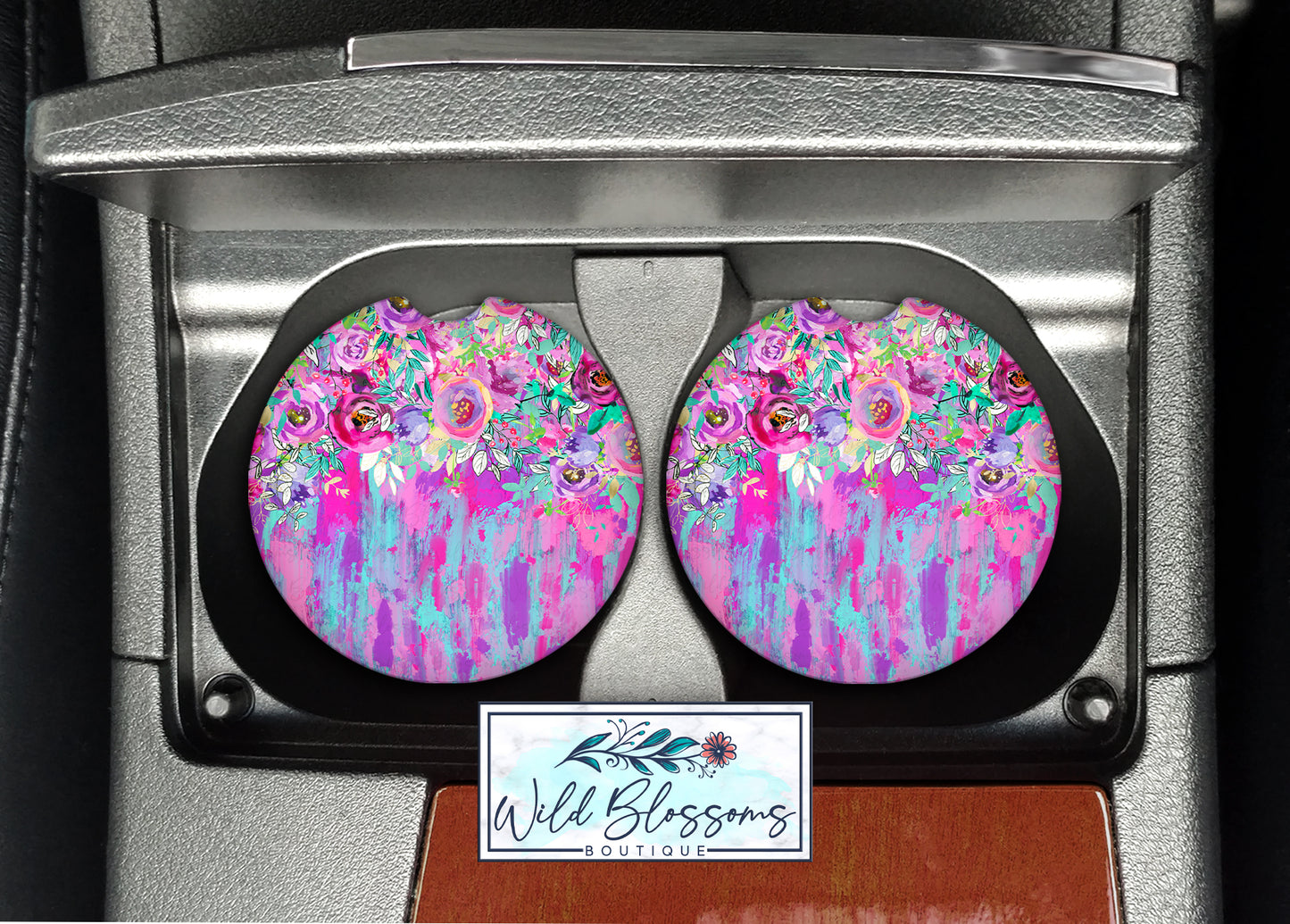 Bright Acrylic Floral Personalized Car Coasters