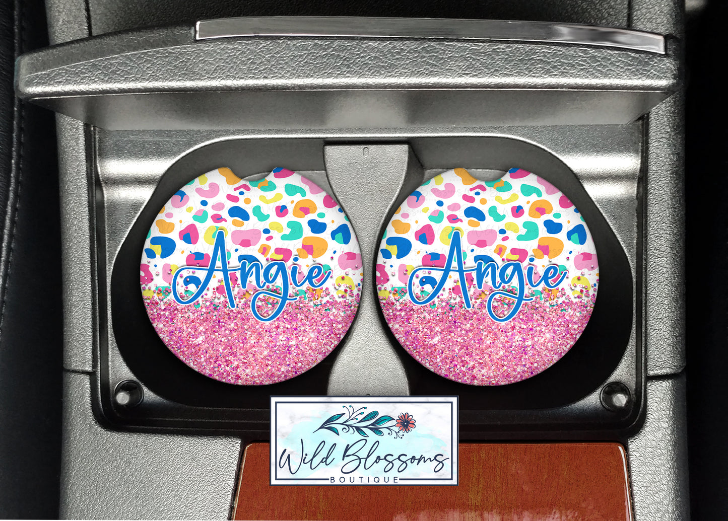 Colorful Leopard Print Car Coasters