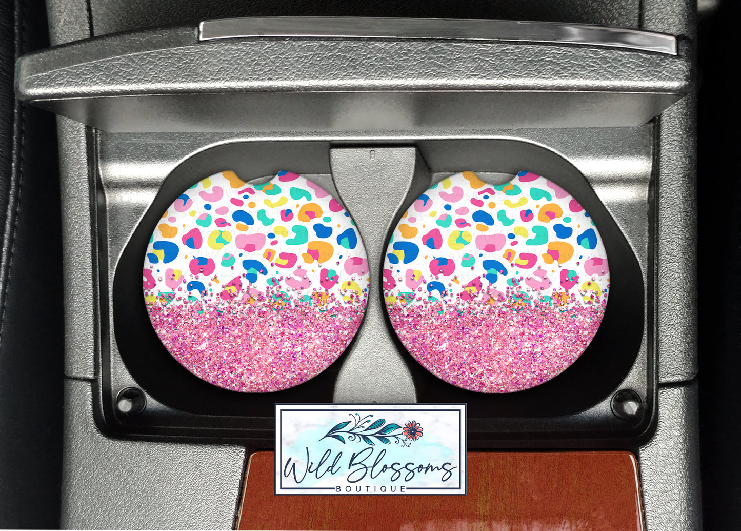 Colorful Leopard Print Car Coasters