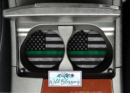 Wooden American Flag Green Line License Plate
