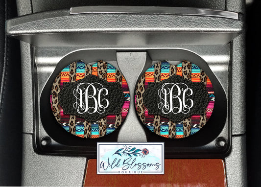 Serape And Leopard Striped Car Coasters