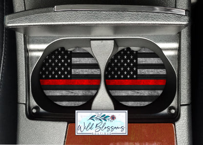 Wooden American Flag Red Line Car Coasters