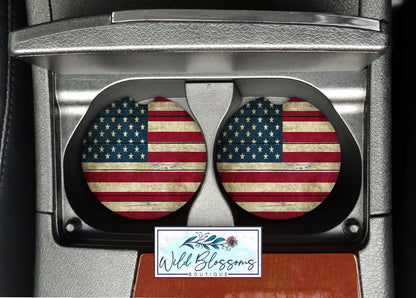 Wooden American Flag Car Coasters