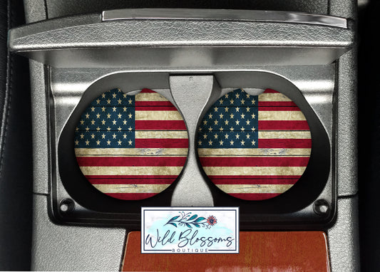 Wooden American Flag Car Coasters