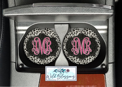 White Leopard Print Car Coasters
