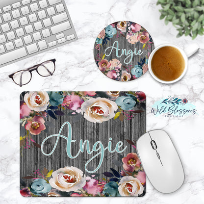 Wooden Indigo And Pink Floral Phone Stand