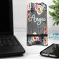 Wooden Indigo And Pink Floral Personalized Mouse Pad And Coaster Desk Set