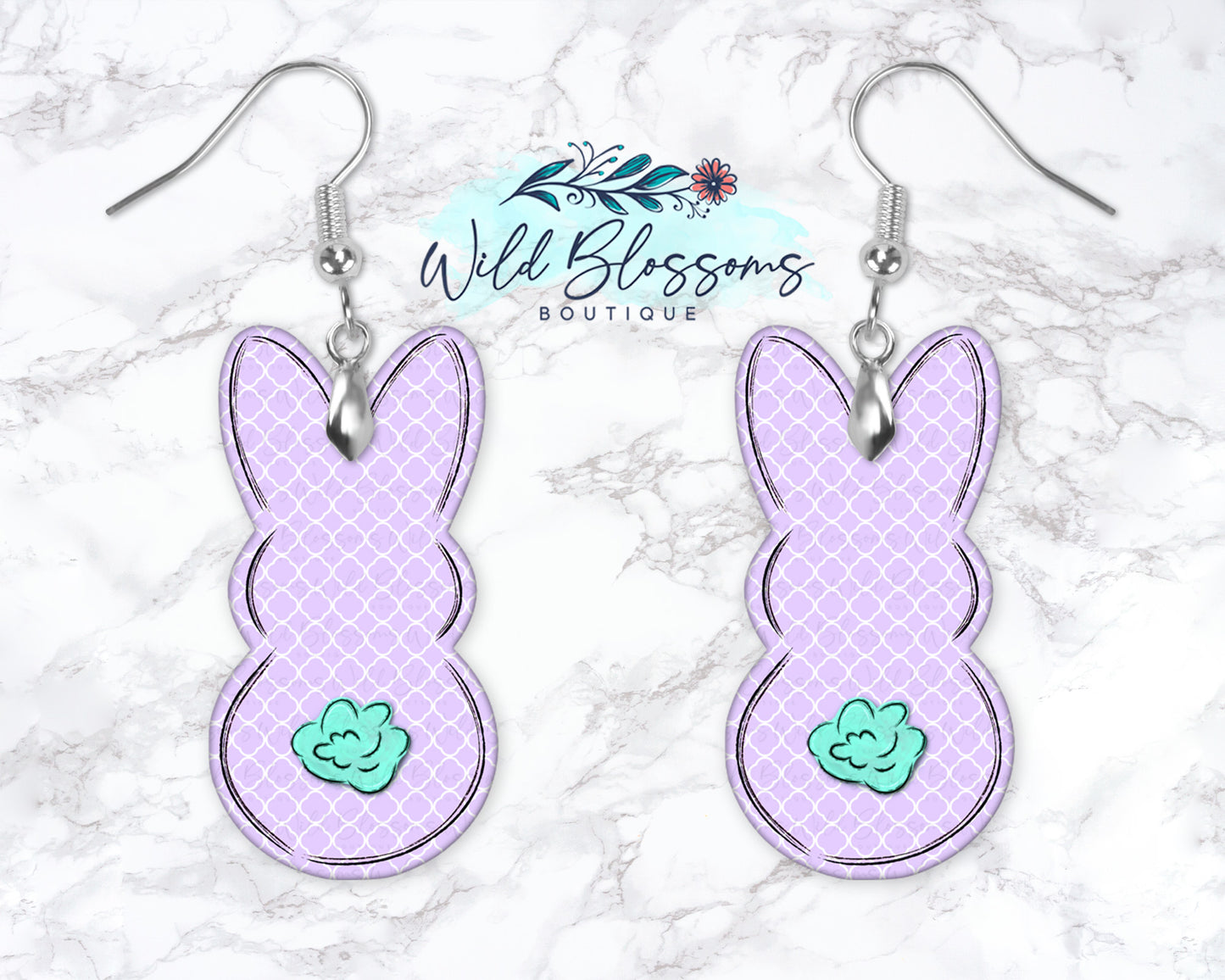 Lavender Quatrefoil Easter Bunny Drop Earrings