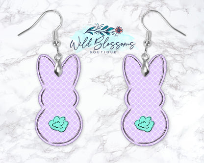 Lavender Quatrefoil Easter Bunny Drop Earrings