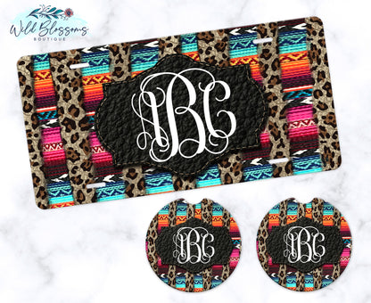 Serape And Leopard Striped License Plate