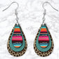 Leopard Print, Serape And Teal Leather Look Drop Earrings
