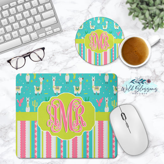 Colorful Llama Personalized Mouse Pad And Coaster Set Desk Set