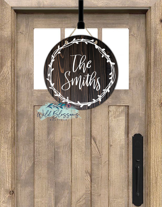 Dark Wooden Laurel Wreath Round Door Hanger