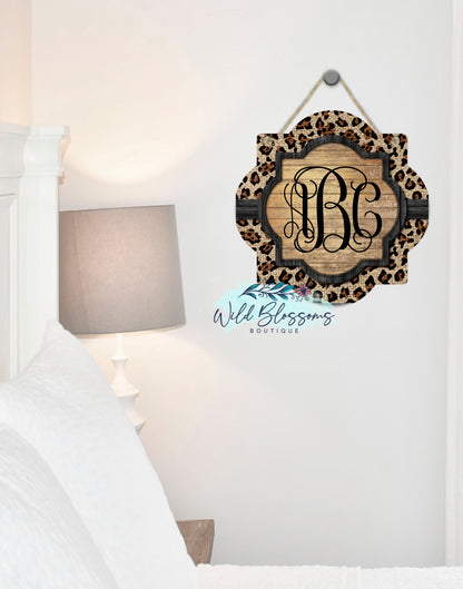Golden Wooden Leopard Print Quatrefoil Door Hanger