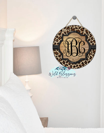 Golden Wooden Leopard Print Round Door Hanger