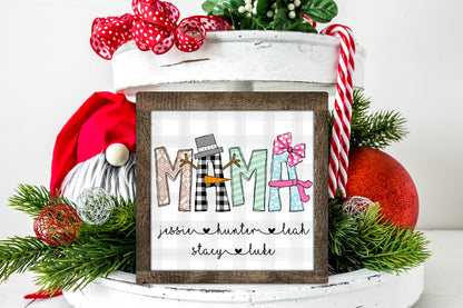 Personalized Snowman Alphabet Faux Frame Name Sign | Custom Holiday Keepsake Decor