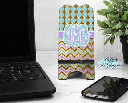 Mint, Purple And Gold Monogram Mouse Pad And Coaster Desk Set