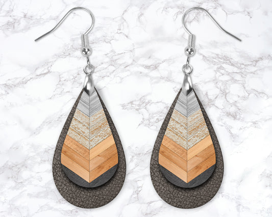 Multicolored Wooden Chevron Drop Earrings