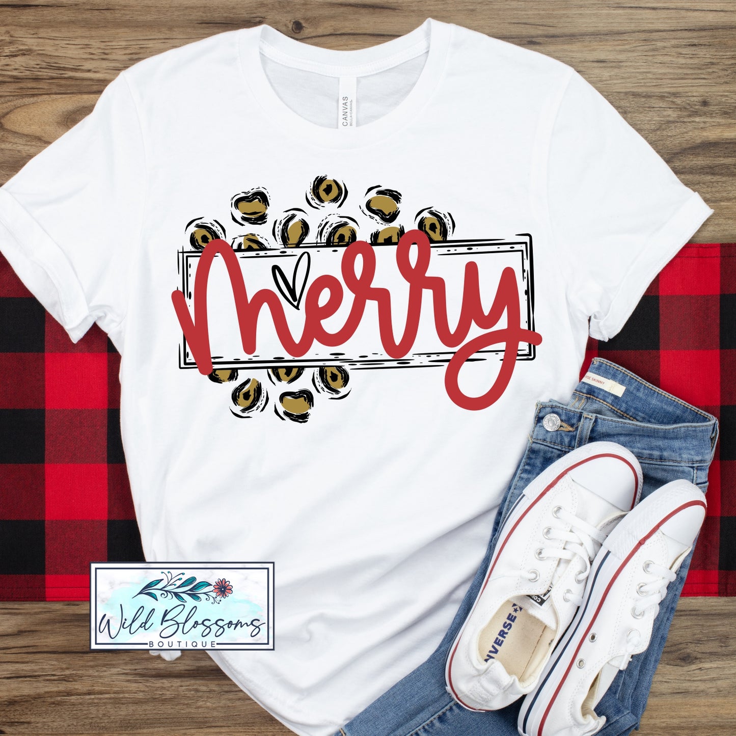 Merry Leopard Print Frame Graphic Tee