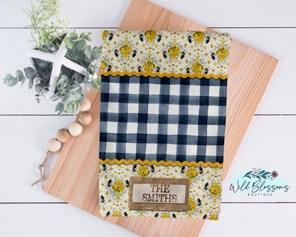Navy Buffalo Plaid Farmhouse Bee Kitchen Towel