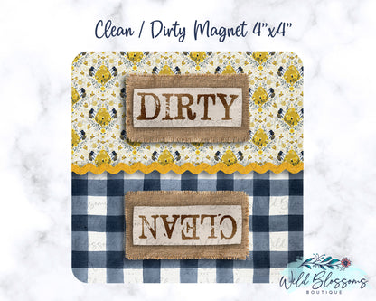 Navy Buffalo Plaid Farmhouse Bee Clean / Dirty Dishwasher Magnet