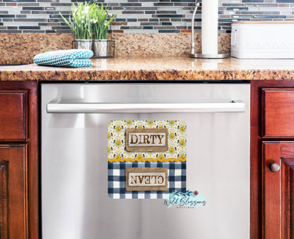 Navy Buffalo Plaid Farmhouse Bee Clean / Dirty Dishwasher Magnet