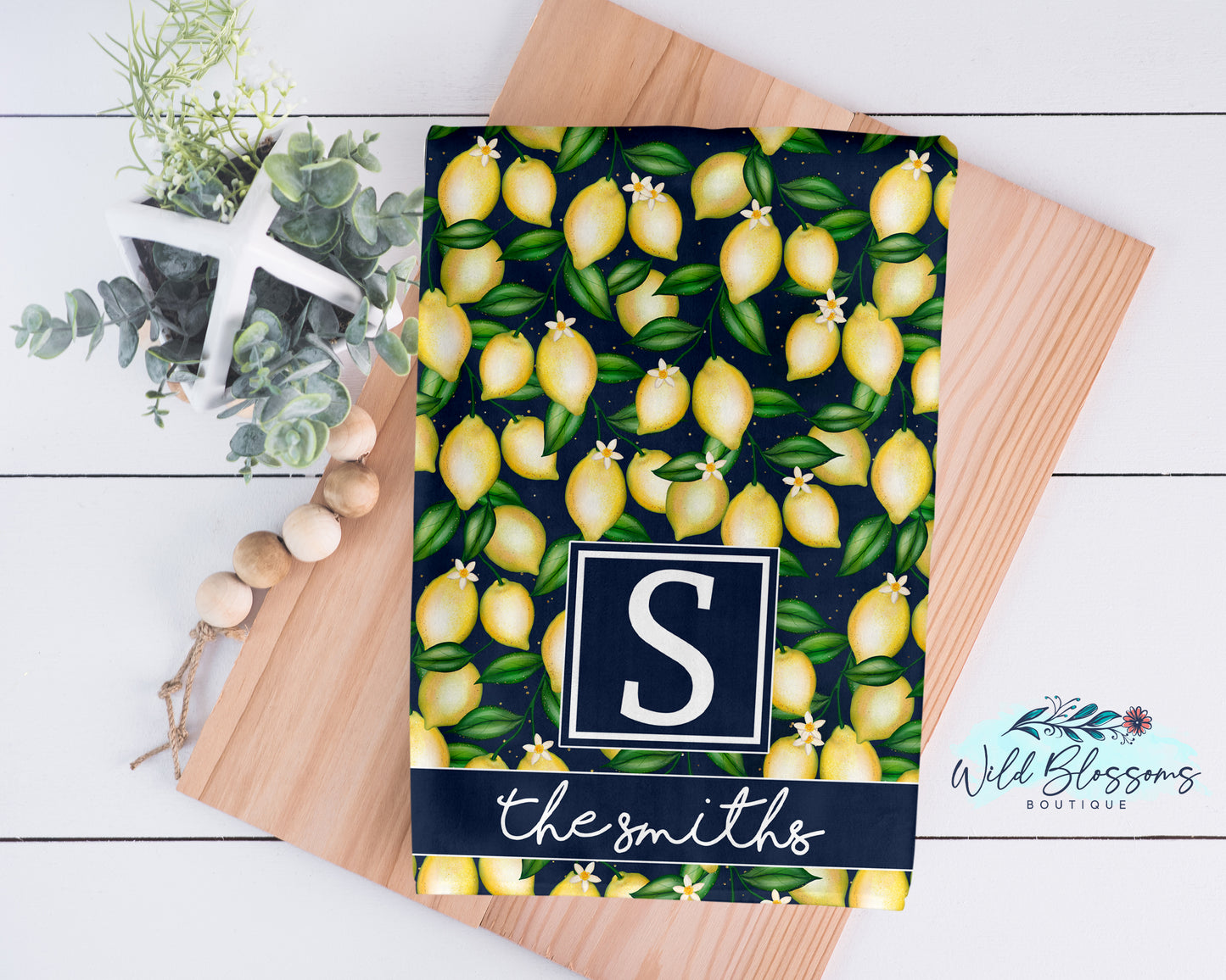 Navy Blue Lemon Kitchen Towel
