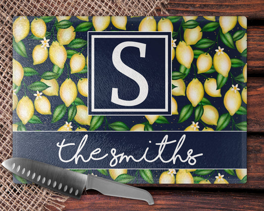 Navy Blue Lemon Glass Cutting Board