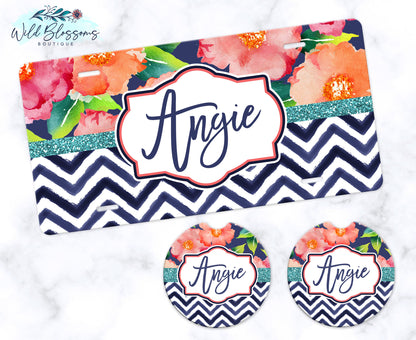 Navy Floral Car Coasters