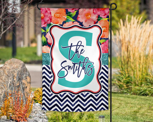 Navy Floral Garden Flag