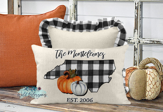 Buffalo Plaid And Pumpkin North Carolina Personalized Lumbar Pillow Cover