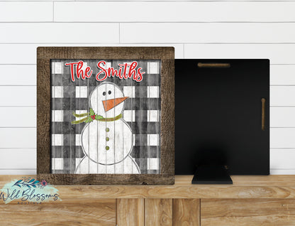 Wooden Painted Snowman Faux Frame Sign | Rustic Christmas Farmhouse Decor
