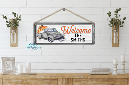 Welcome Fall Pumpkin Vintage Truck Door Hanger | Sign