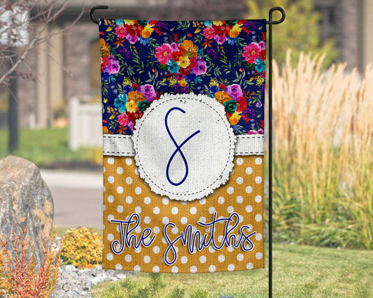 Navy And Mustard Bright Floral Garden Flag