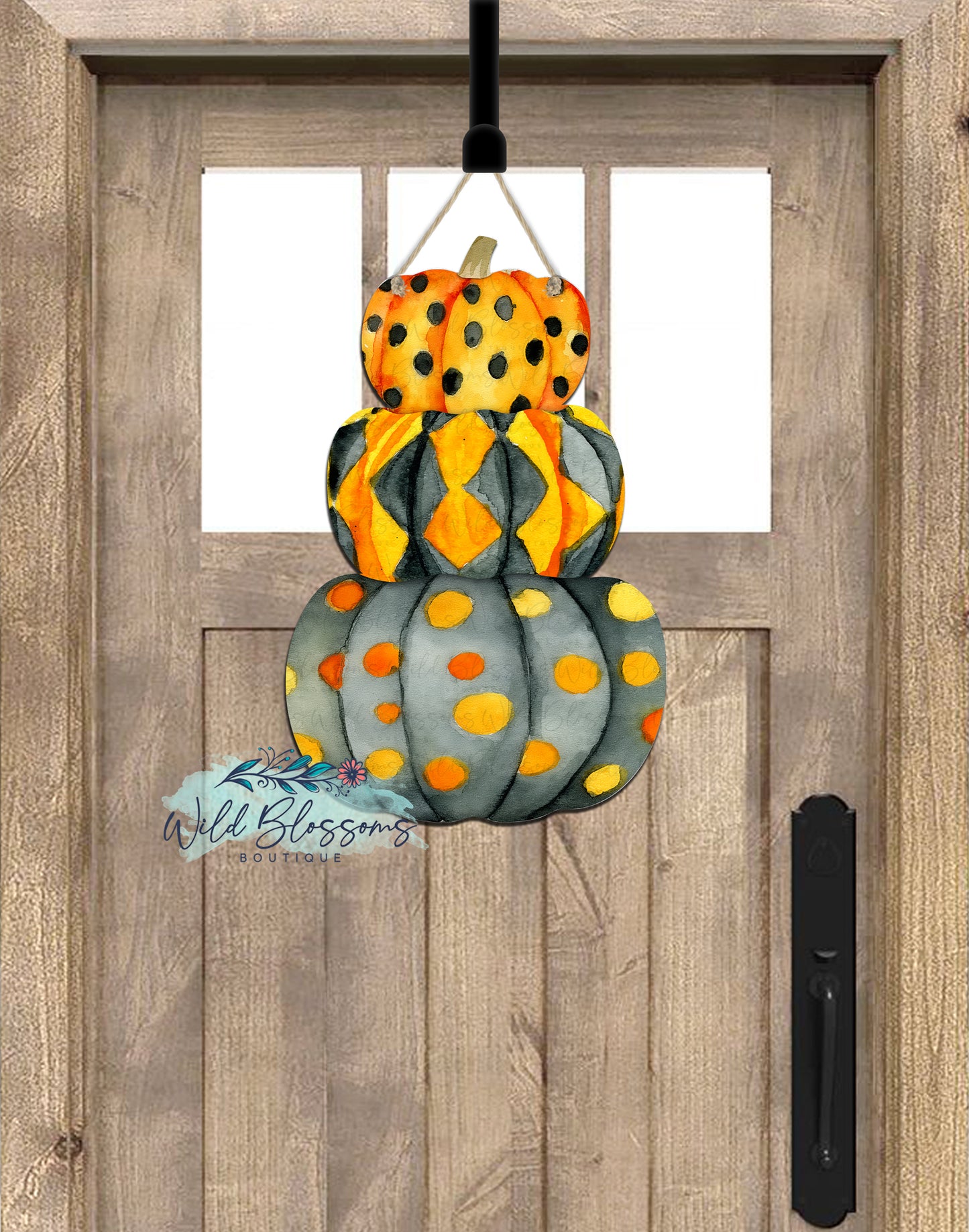 Orange And Black Polka Dot Stacked Pumpkin Door Hanger