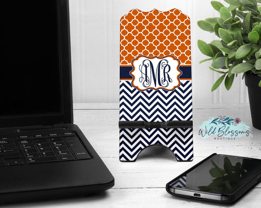 Orange And Navy Monogram Phone Stand