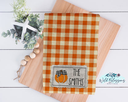 Orange Buffalo Plaid Pumpkin Kitchen Towel